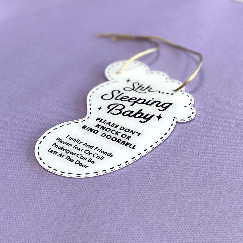LEMBANG Small Baby Sleeping Hanging Sign,Do Not Knock Or Ring The Bell, Door Hanger for Baby Room, Nursery, Front Door (foot) - Image 3